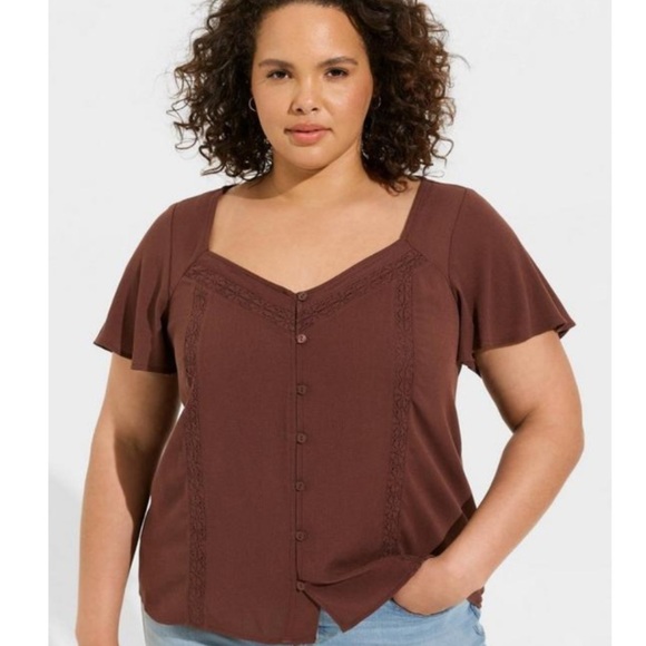 Torrid Gauze Button Front Flutter Sleeve Top - Picture 1 of 7
